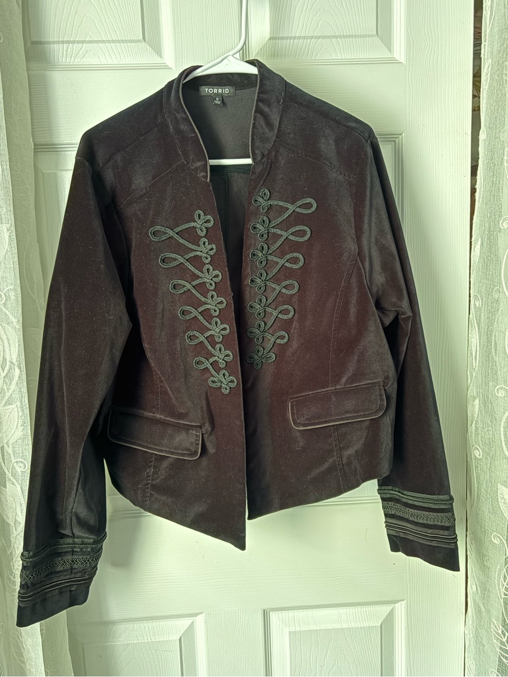 Torrid Black Velvet Military Jacket Womens Plus Size 3X Frogging Band Collar